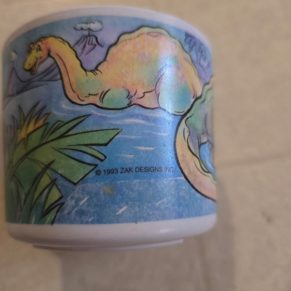 Zak Designs Mug 1993 Dinosaur Kids White Vintage 90s Plastic Brontosaurus Cup - Picture 3 of 5